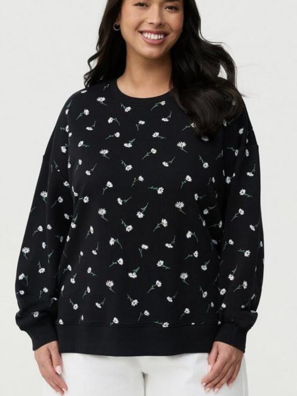Torrid Dara Daisies Floral French Terry Drop Shoulder Sweatshirt
